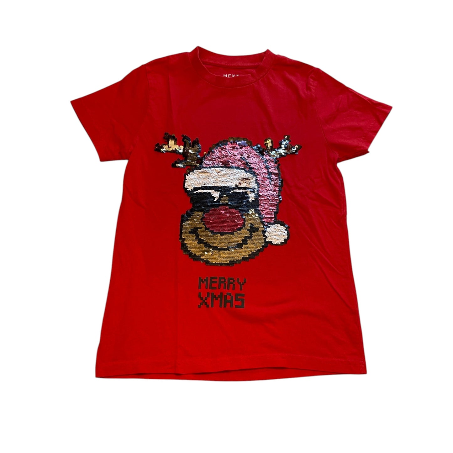 Next 9-10 years red t-shirt Christmas sequin cool reindeer cotton
