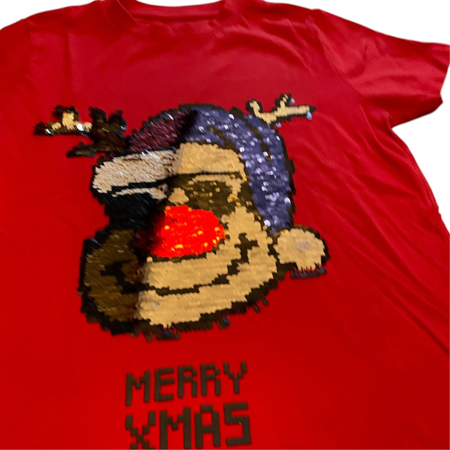 Next 9-10 years red t-shirt Christmas sequin cool reindeer cotton