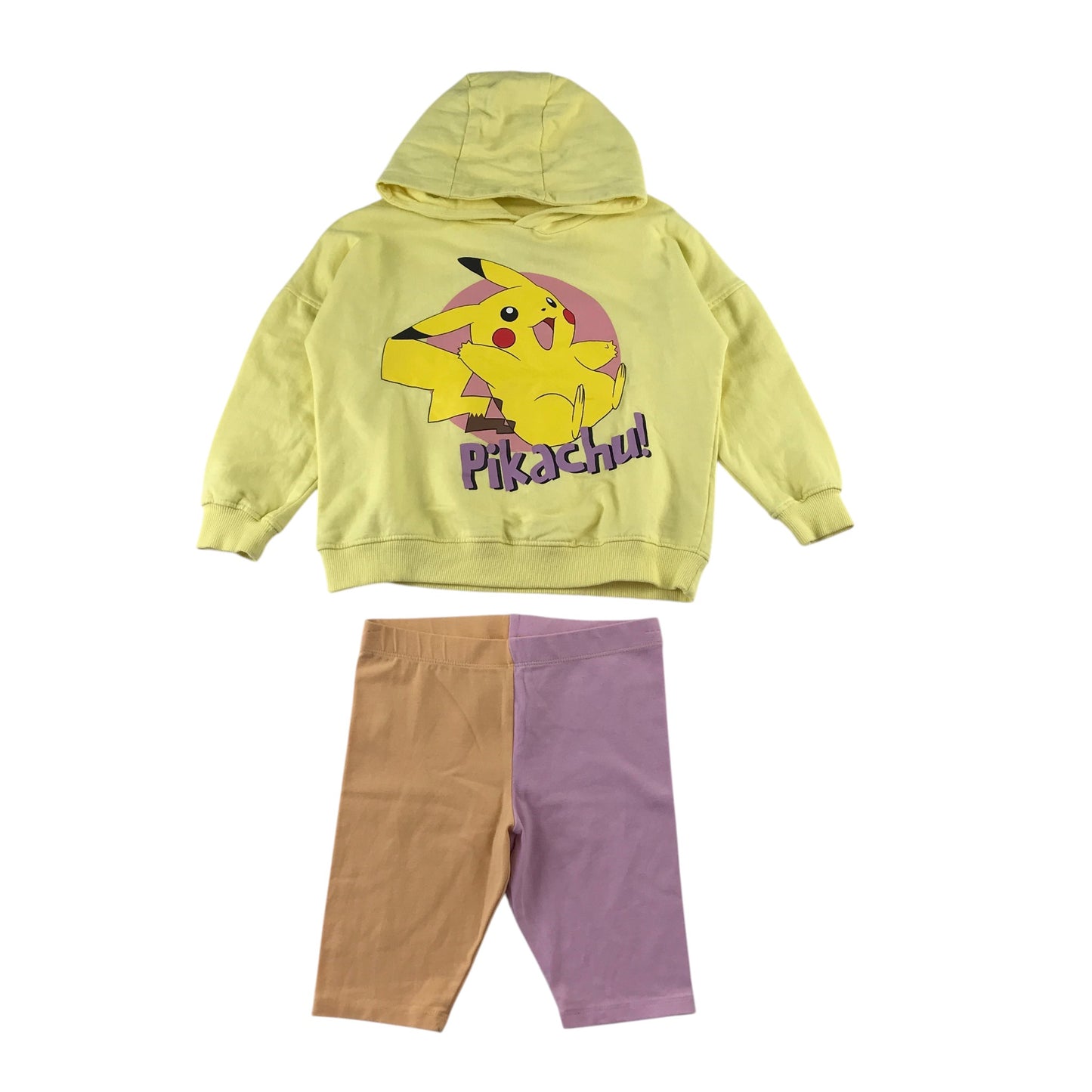 Next and Character bundle 6-7 years yellow Pokemon Pikachu hoodie and cycling shorts cotton elastane