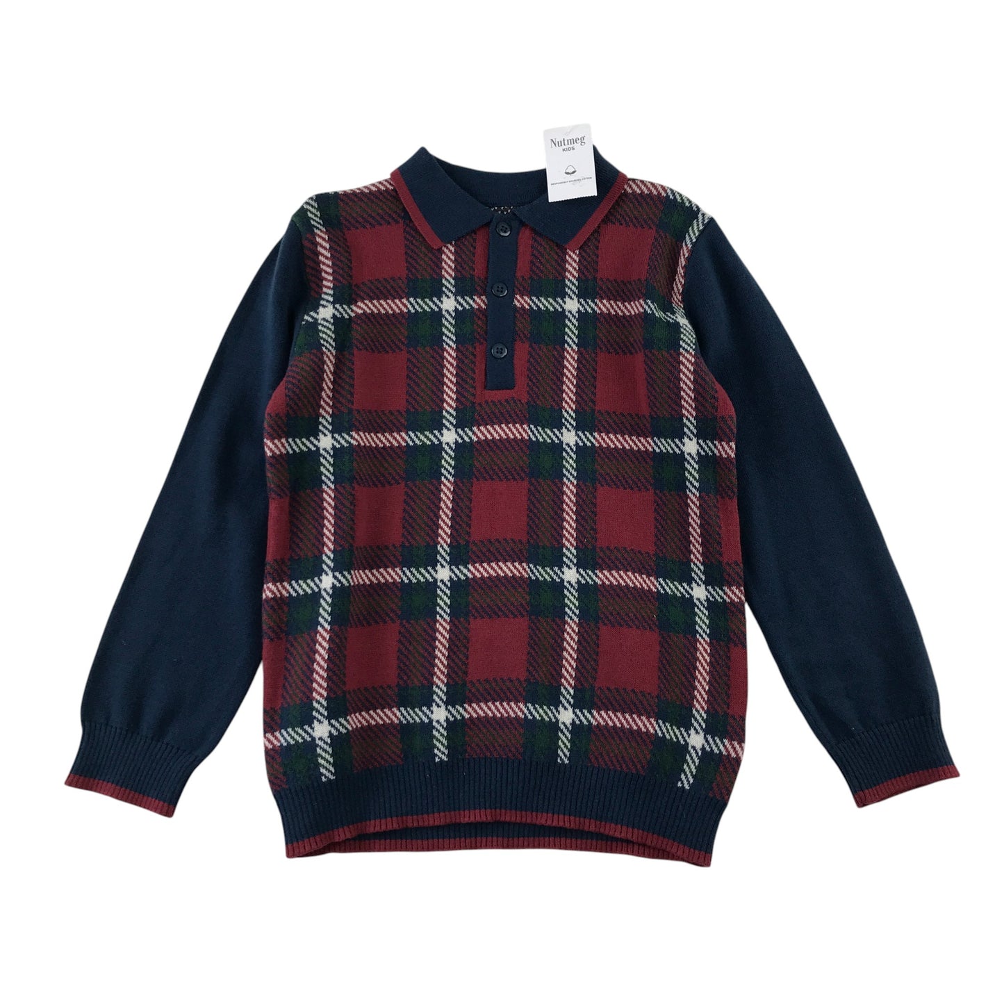 Nutmeg 6-7 years red navy check cotton jumper with collars