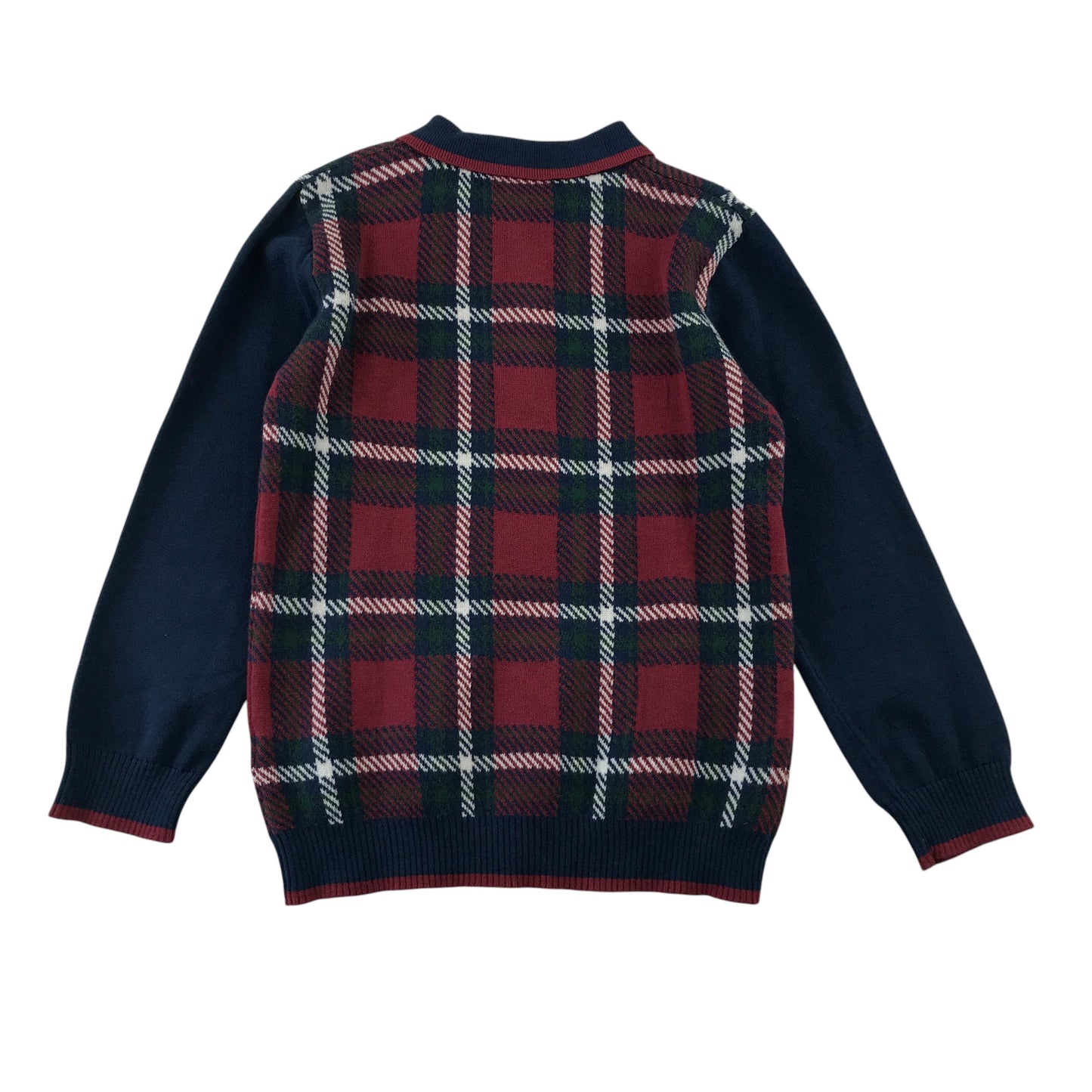Nutmeg 6-7 years red navy check cotton jumper with collars