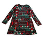 Nutmeg 10-11 years black festive print dress viscose elastane