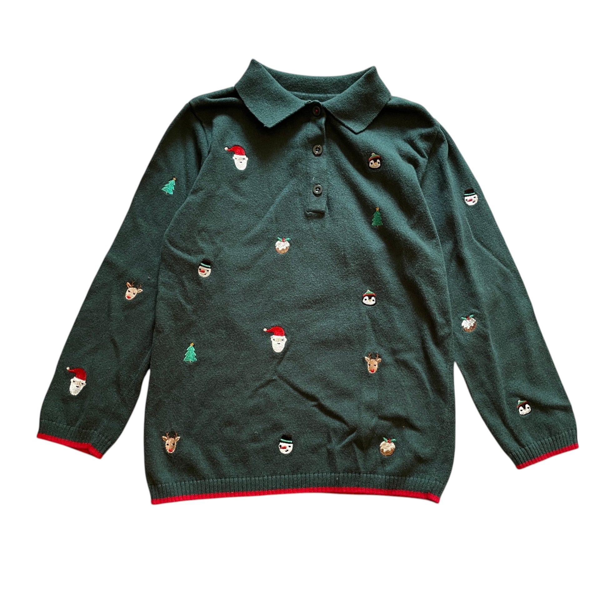 Nutmeg 5-6 years dark green knitted Christmas poloshirt cotton