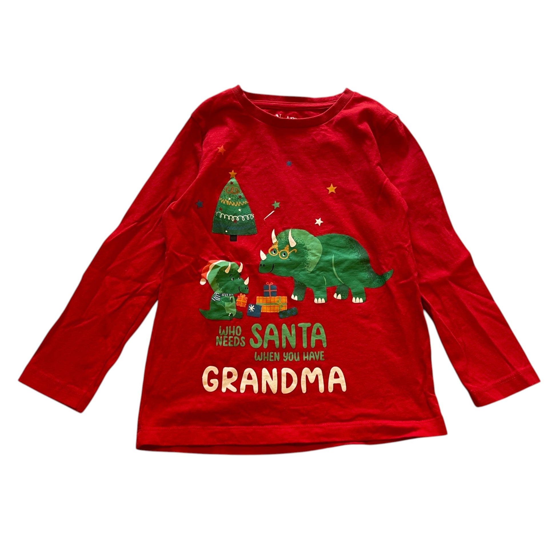 Nutmeg 5-6 years red Christmas dinosaur grandma cotton t-shirt