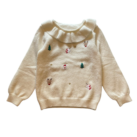 Nutmeg 6-7 years white frill collar Christmas jumper acrylic polyester