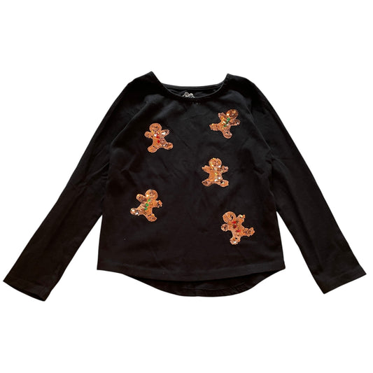 Nutmeg 7-8 years black t-shirt Christmas sequin gingerbread cotton elastane