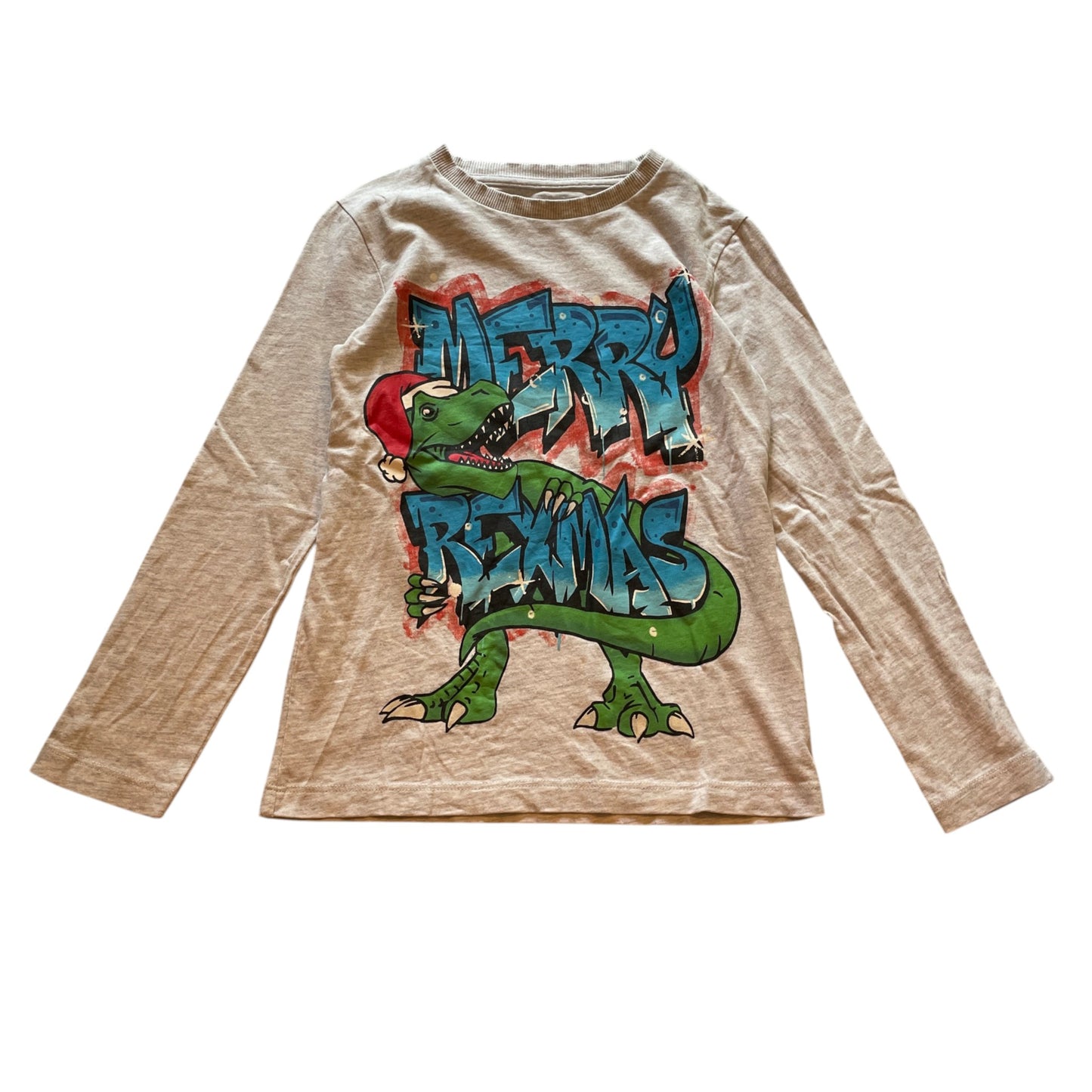 Nutmeg 7-8 years grey t-shirt Christmas T-rex print cotton viscose
