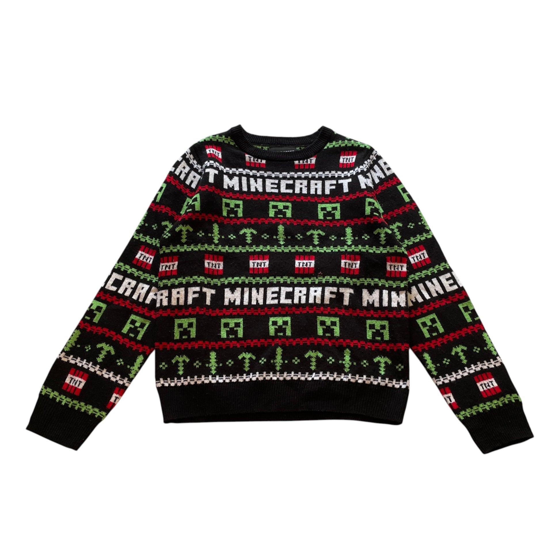 Nutmeg 8-9 years navy and green Minecraft Christmas jumper acrylic polyester