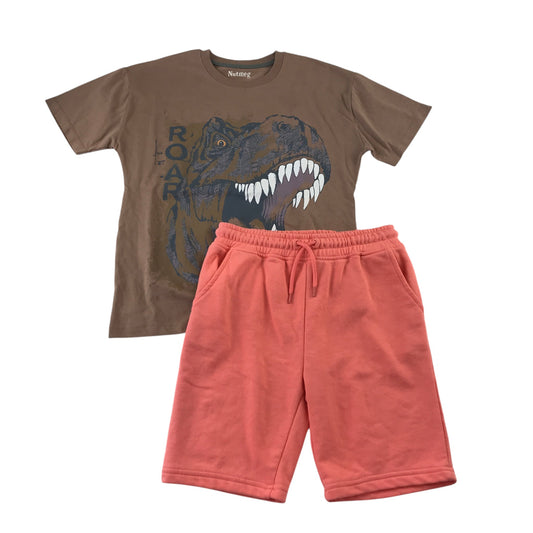 Nutmeg and Primark summer bundle 11-12 years brown t-shirt and red shorts cotton polyester