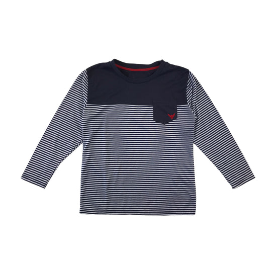 T-Shirt 9 Years Navy and White stripy with pocket and eagle embroidery