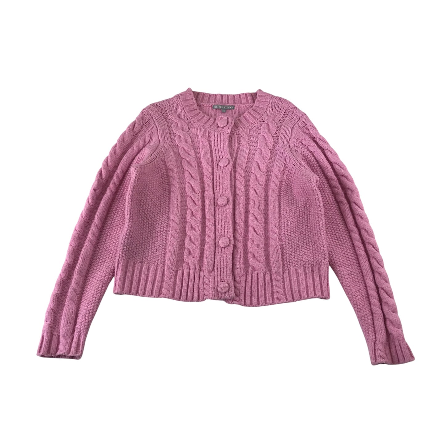 Oliver Bonas size S pink cardigan knitted acrylic polyester polyamide