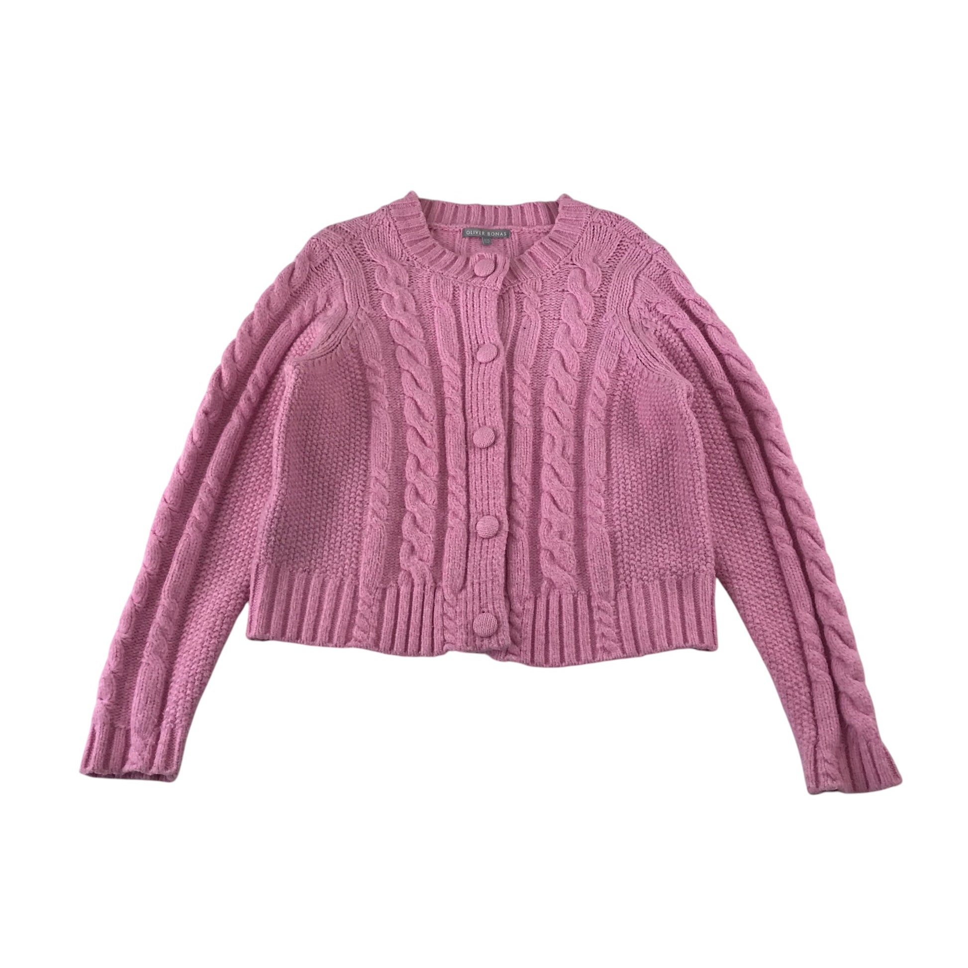 Oliver Bonas size S pink cardigan knitted acrylic polyester polyamide
