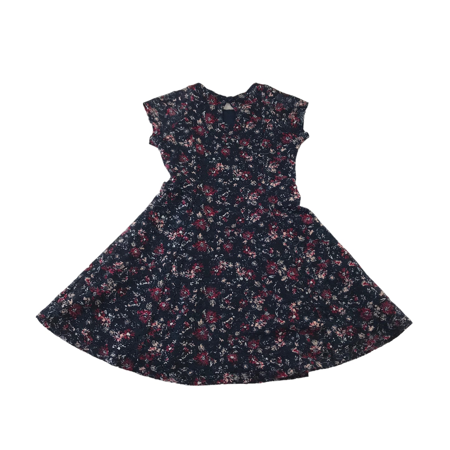 Primark Dress Age 5 Navy Blue Floral Lace Layered