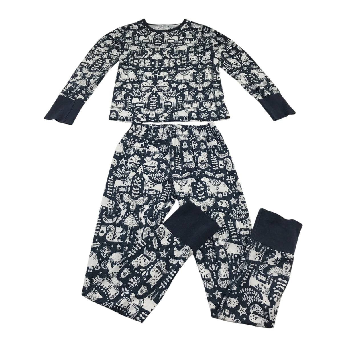 Polarn O. Pyret 8-10 years blue festive print pyjama set organic cotton elastane
