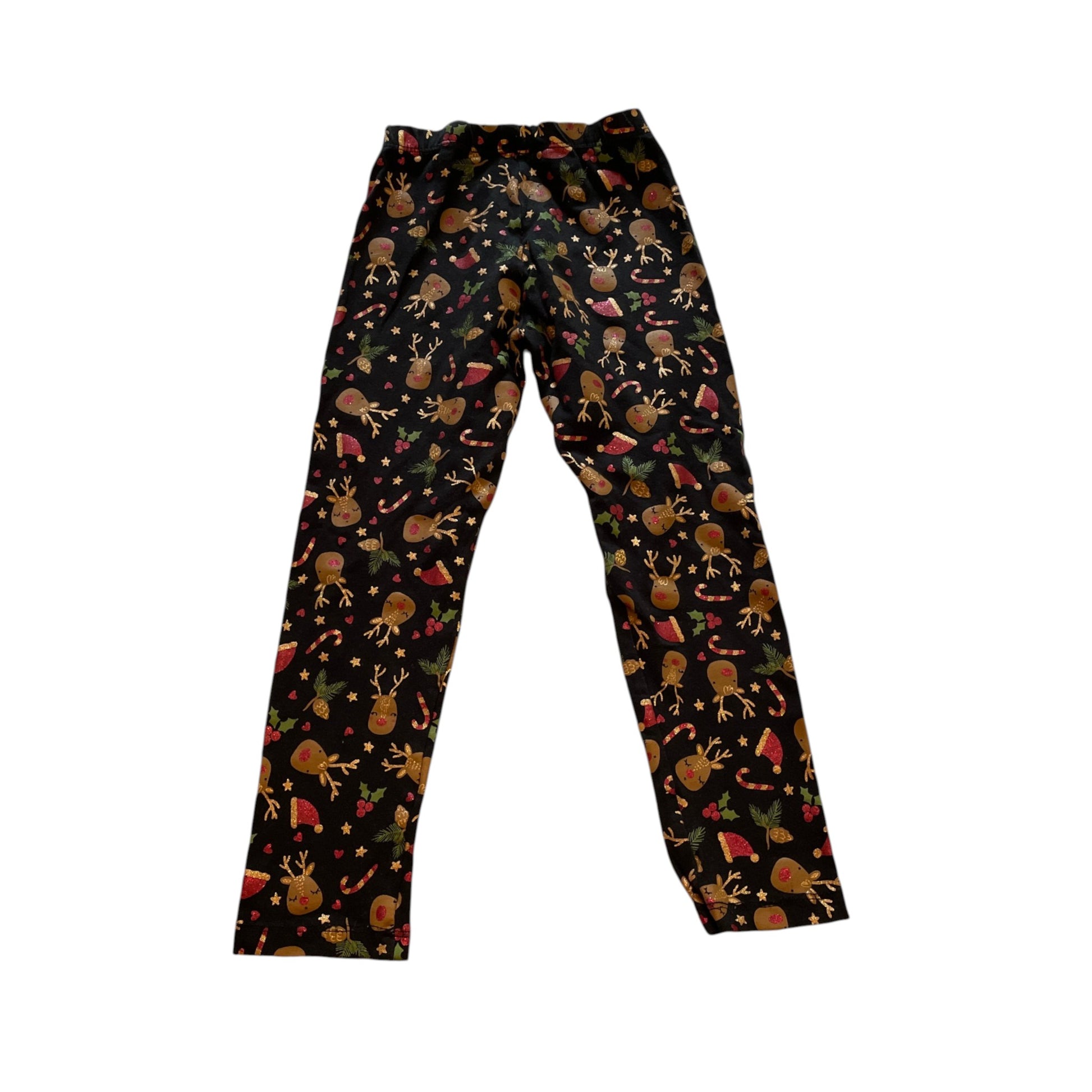 Primark 5-6 years black Christmas leggings reindeer print