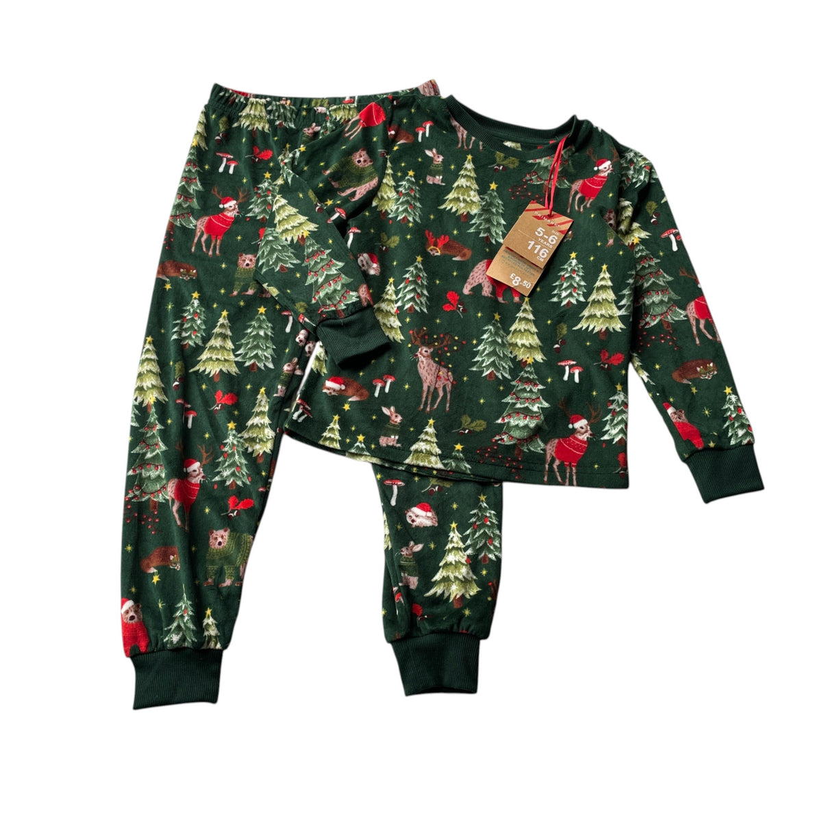 Primark 5-6 years green Christmas forest pyjama set polyester