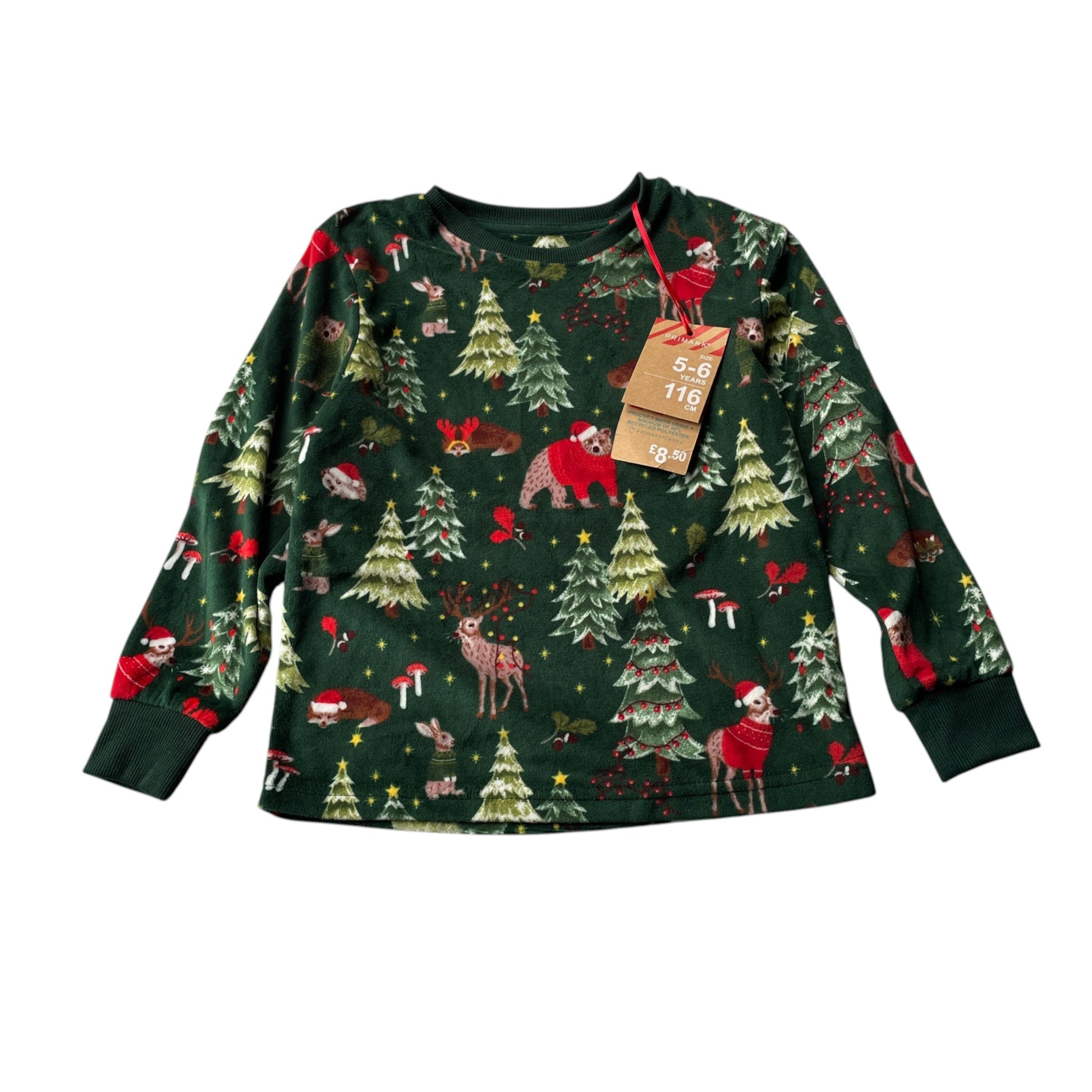 Primark 5-6 years green Christmas forest pyjama set polyester