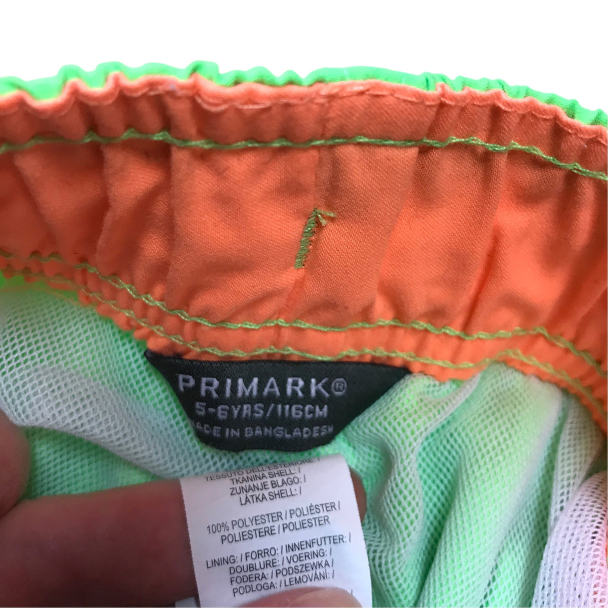 Primark 5-6 years neon green swim trunks polyester
