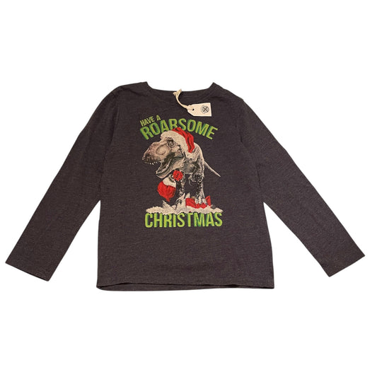 Primark 6-7 years grey t-shirt Christmas T-rex print cotton polyester