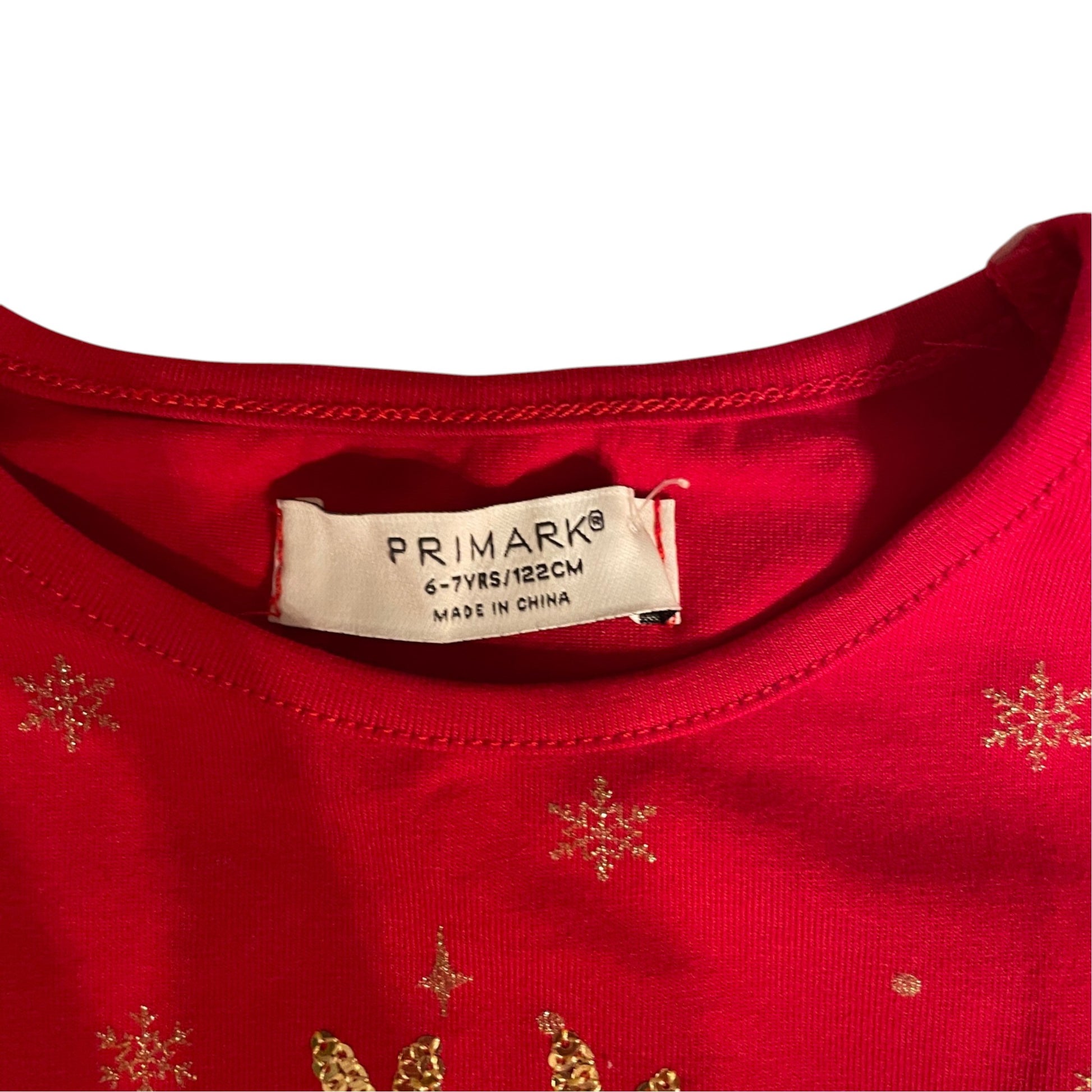 Primark 6-7 years red dress Christmas reindeer cotton elastane polyester