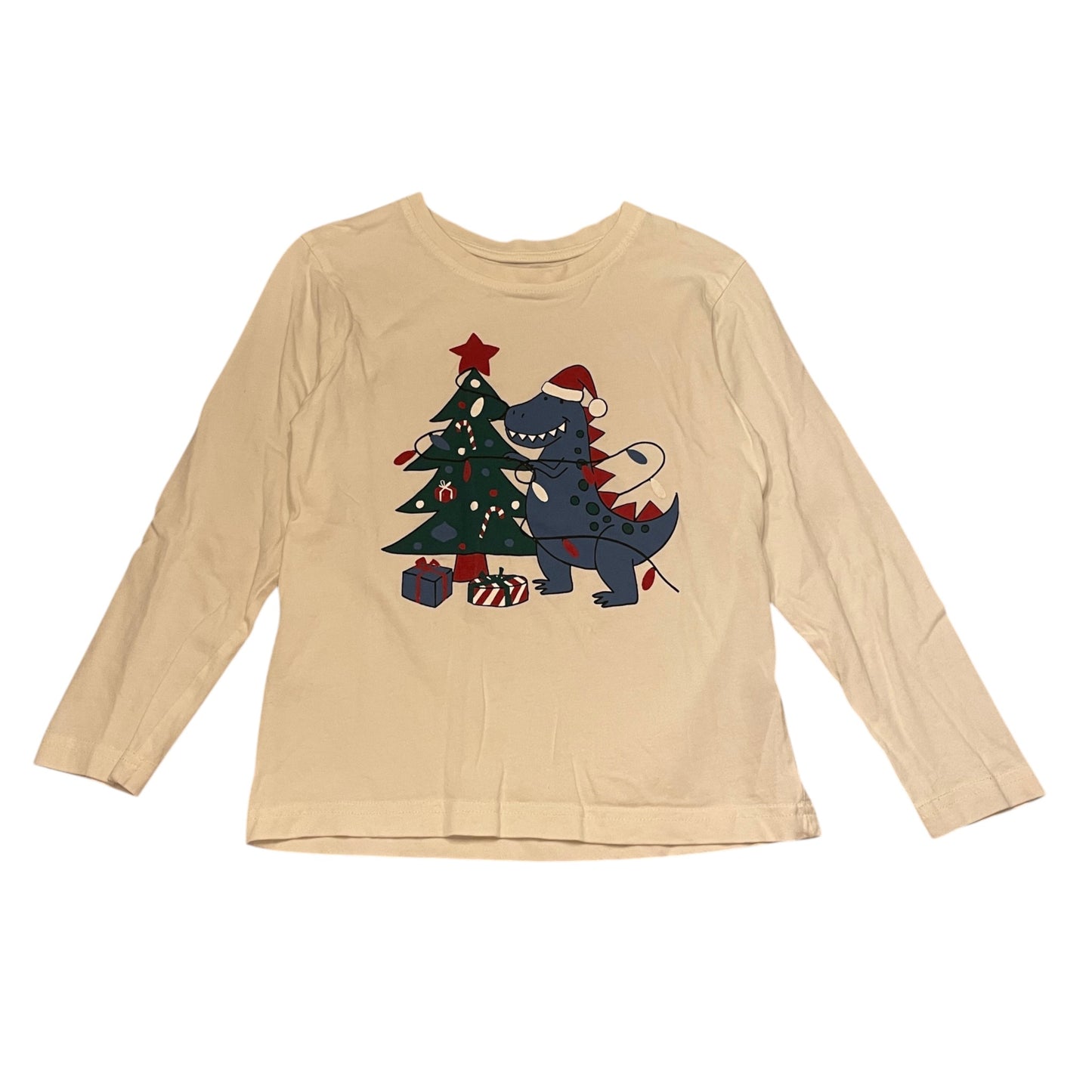 Primark 6-7 years white t-shirt Christmas T-rex print cotton