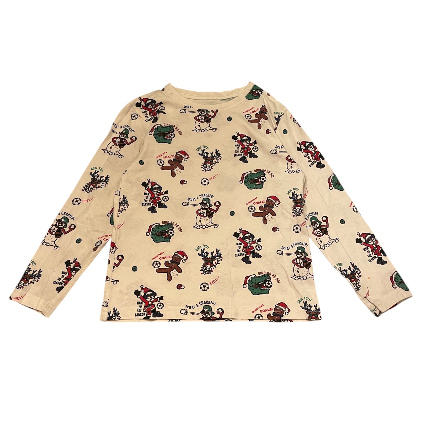 Primark 6-7 years white t-shirt Christmas football print cotton