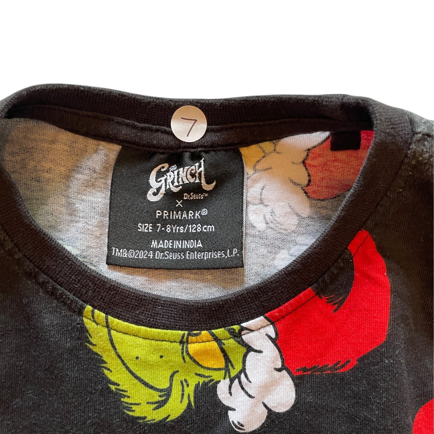 Primark 7-8 years black t-shirt The Grinch Christmas print