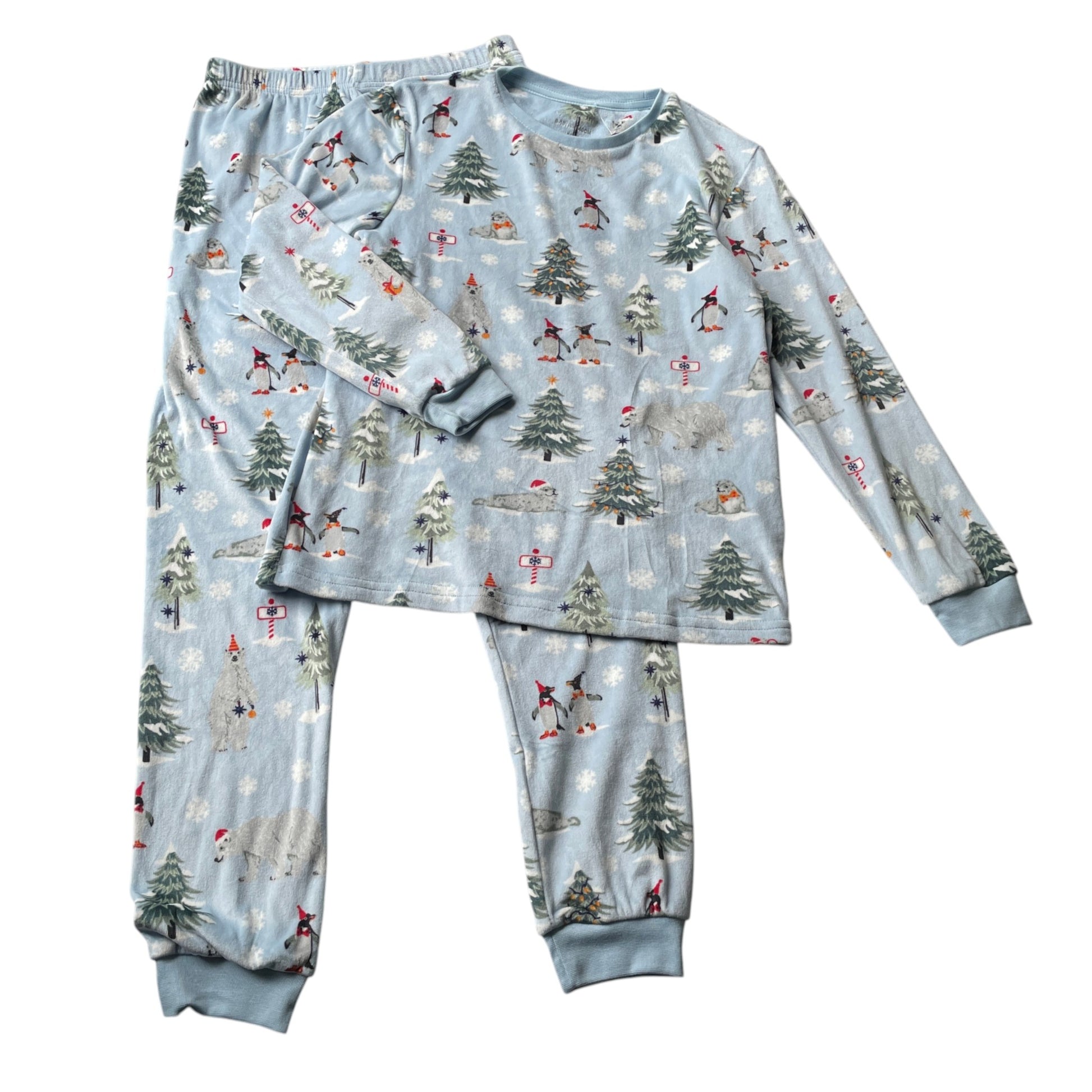 Primark 7-8 years light blue Christmas pyjama set polyester elastane