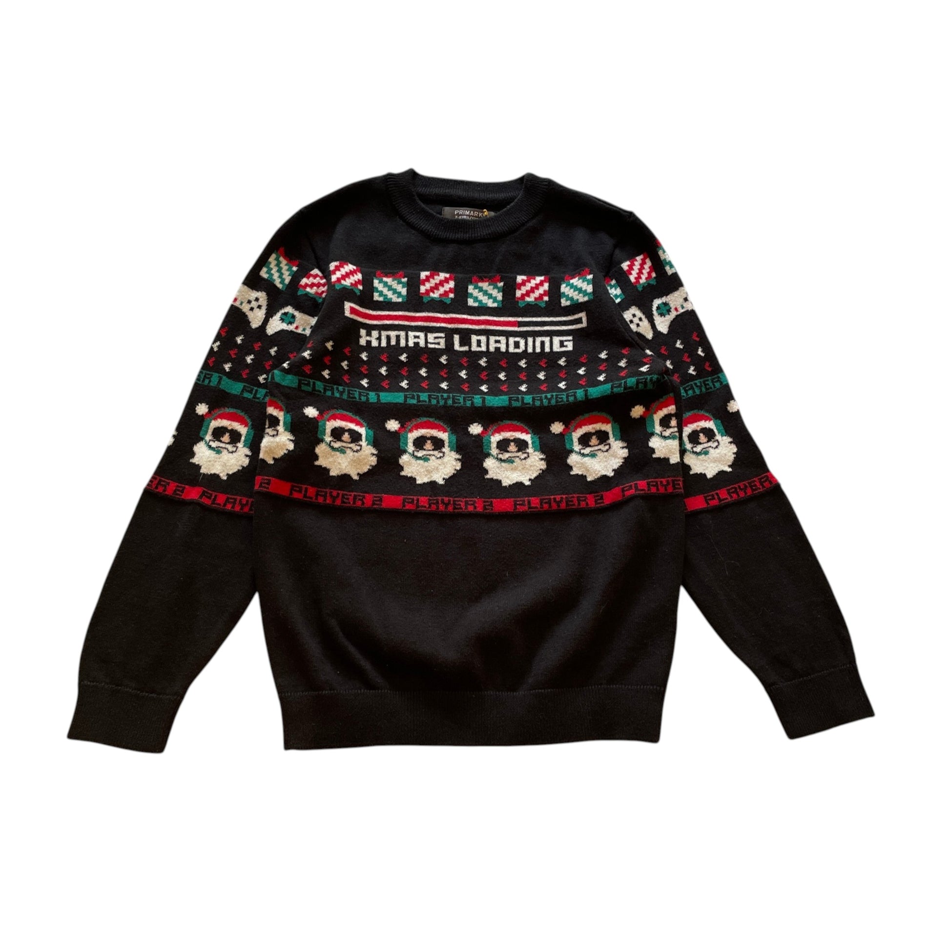 Primark 7-8 years navy blue gamer Santa Christmas jumper cotton polyester