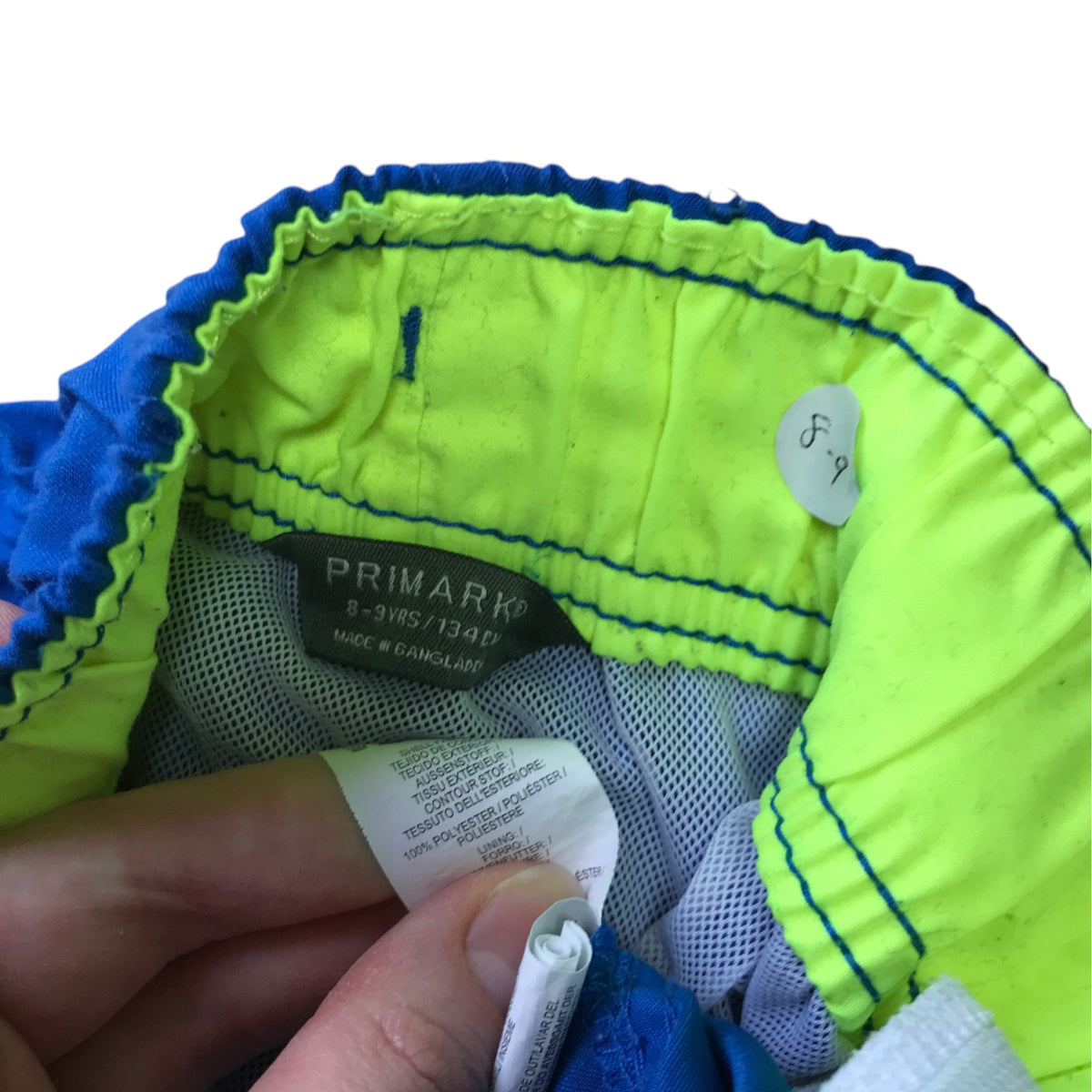 Primark 8-9 years blue and neon swim trunks polyester