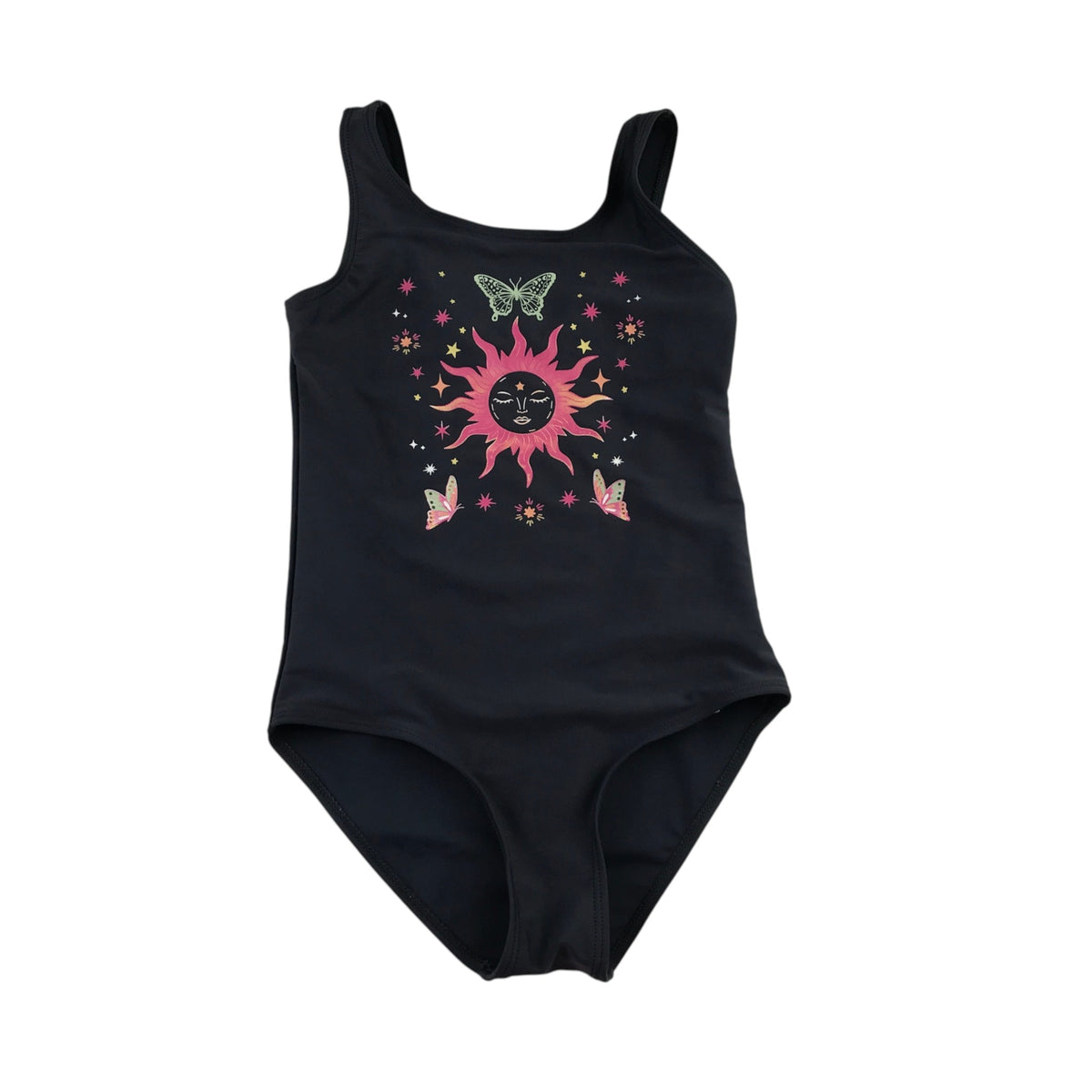 Primark 8-9 years black swim costume sun and butterfly polyester elastane