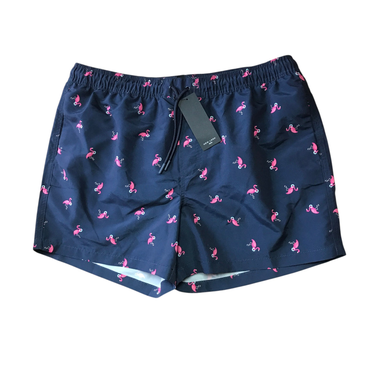 Primark men's size L navy swim trunks flamingos polyester