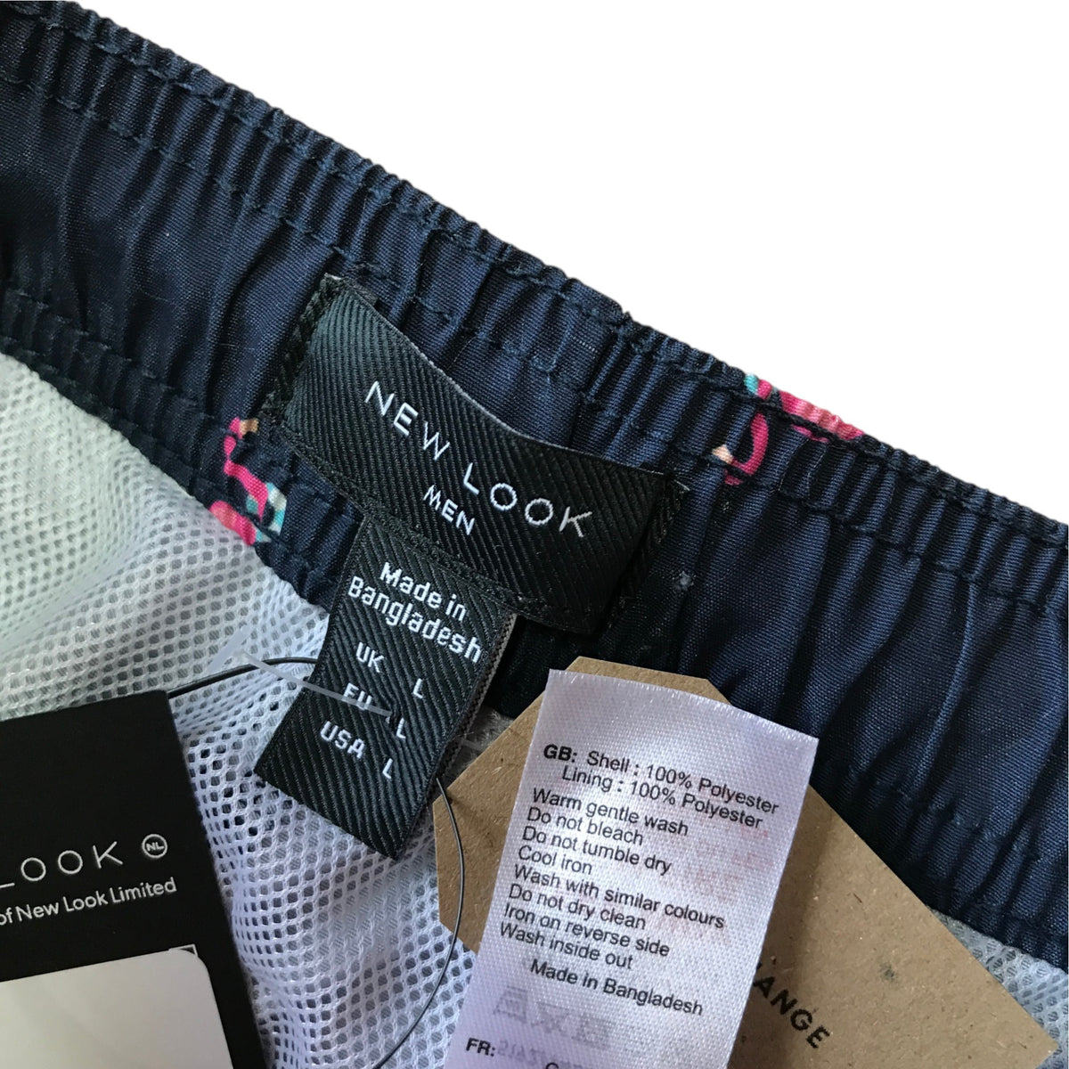 Primark men's size L navy swim trunks flamingos polyester