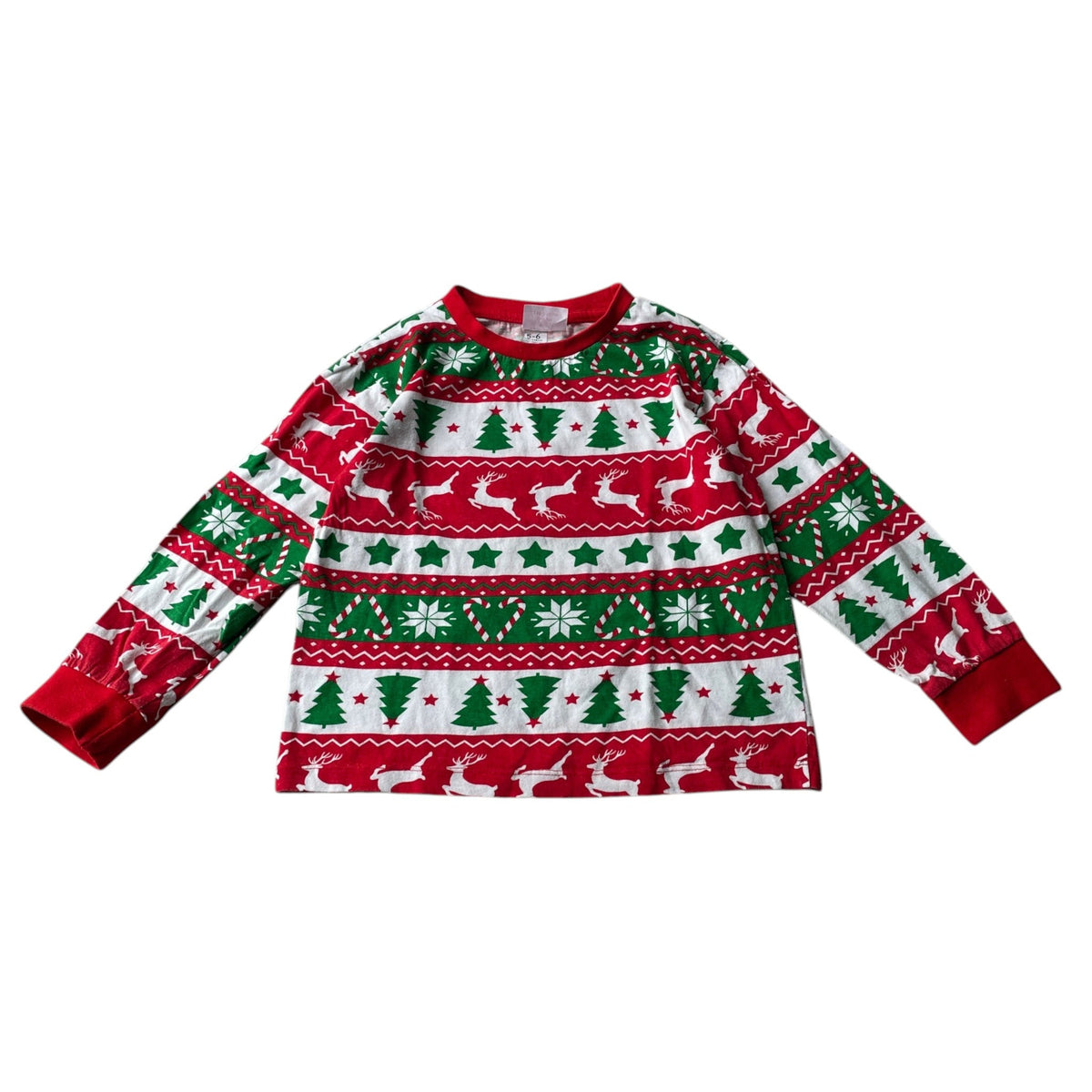 Pyjama set 5-6 years red and green Christmas print cotton