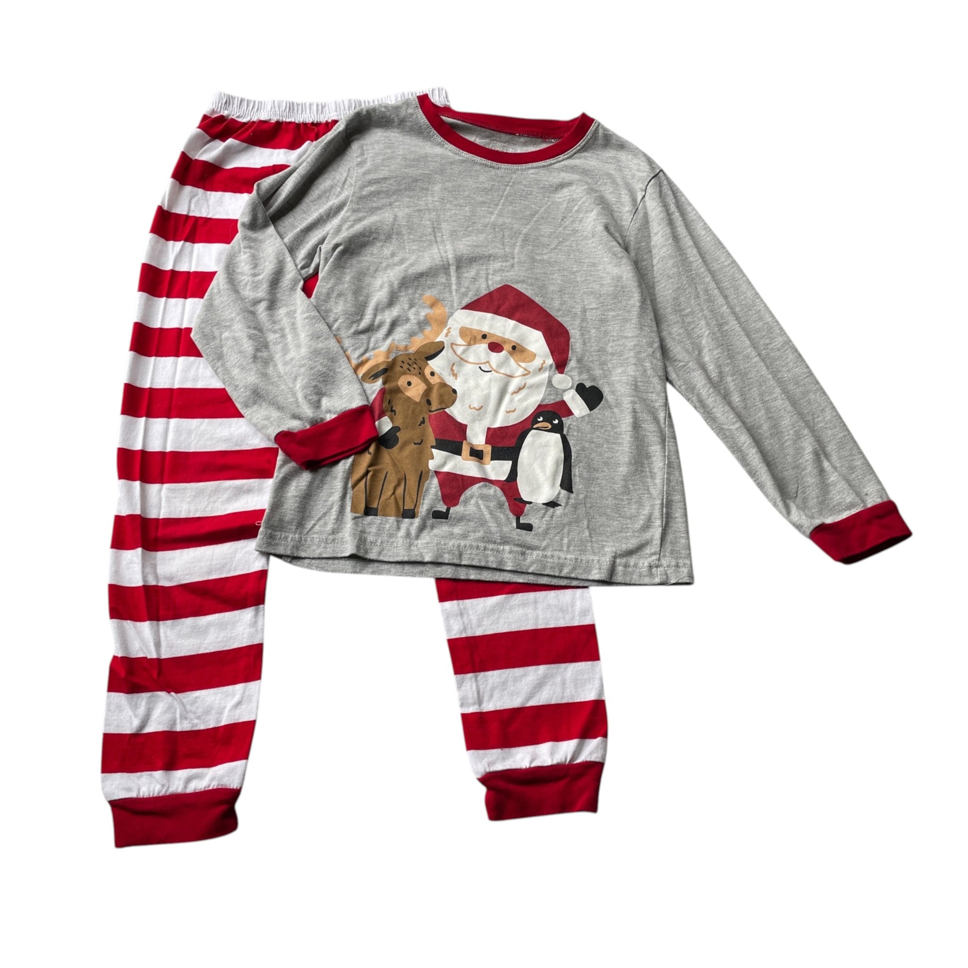 Pyjama set 7-8 years grey and red Christmas print cotton