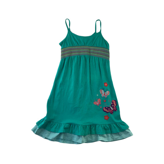 Debenhams Dress Age 8 Turquoise Floral and Butterfly Embroidery Cotton