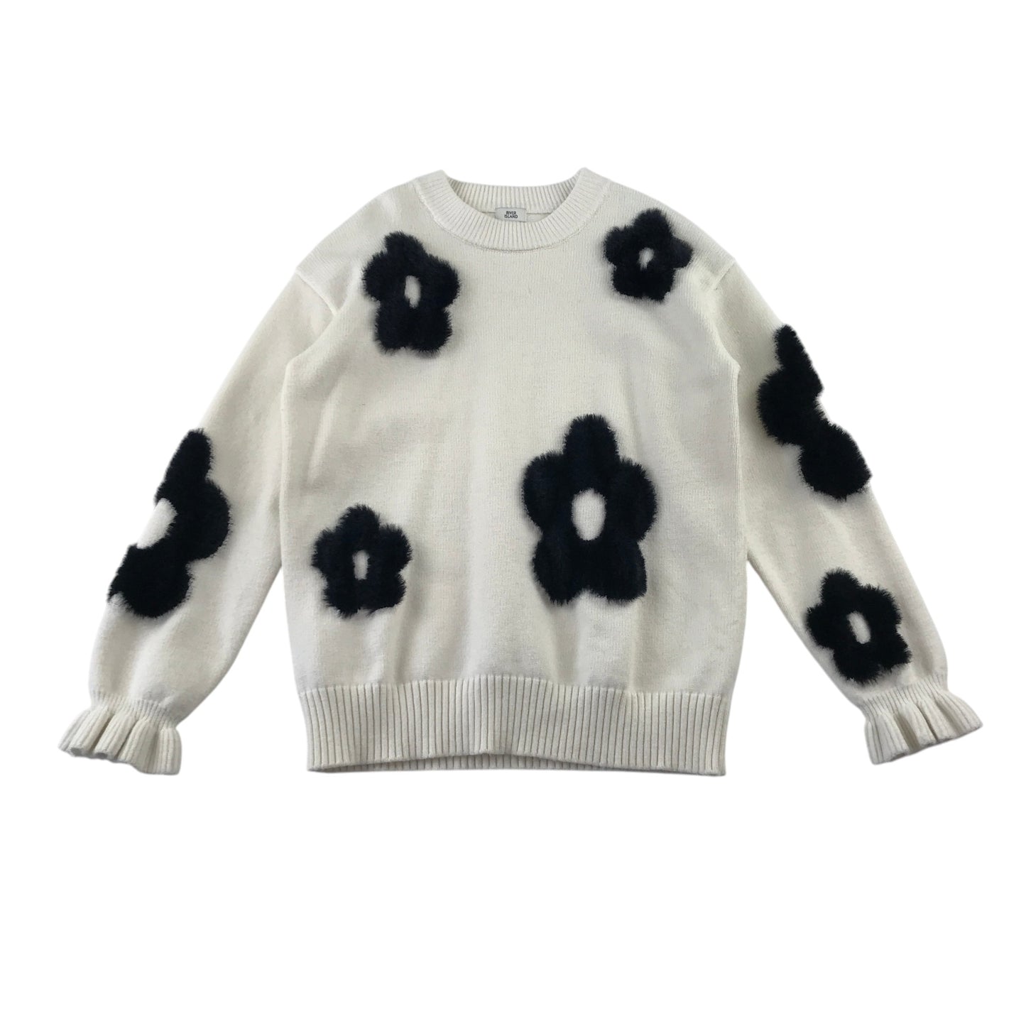 River Island 9-10 years white and black floral jumper viscose polyester polyamide