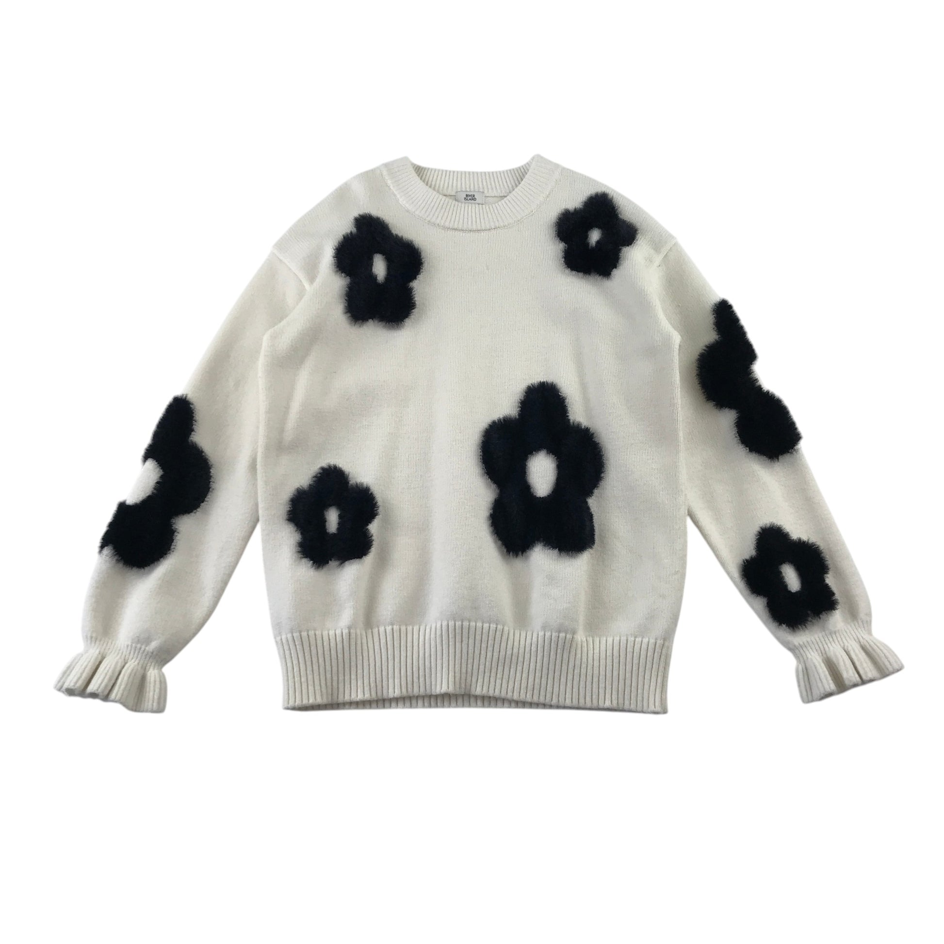 River Island 9-10 years white and black floral jumper viscose polyester polyamide