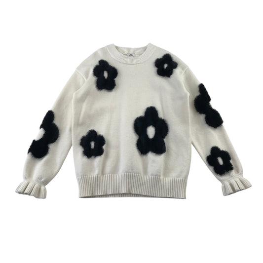 River Island 9-10 years white and black floral jumper viscose polyester polyamide