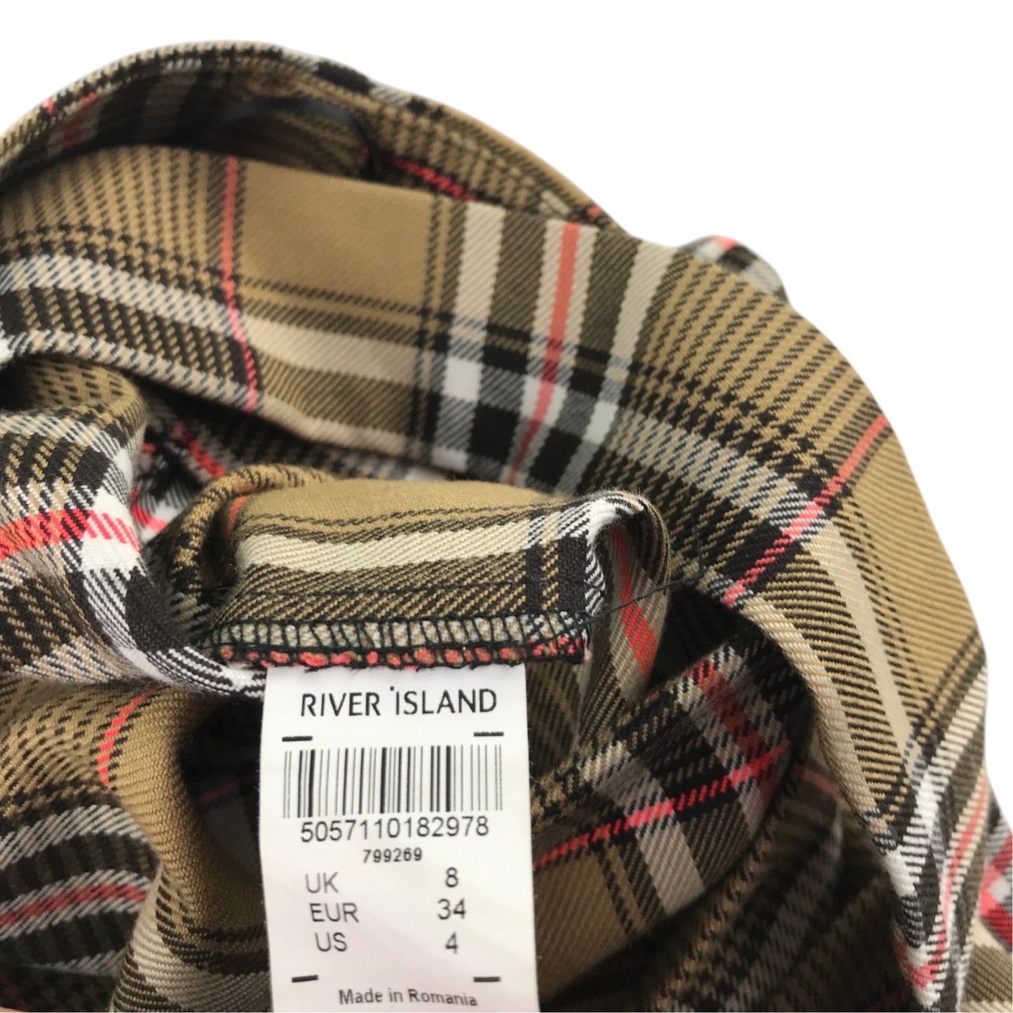 River Island UK 8 brown check tartan skirt polyester viscose