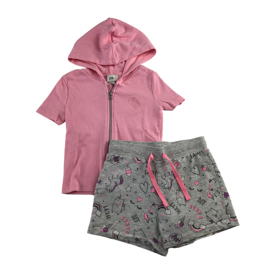 River Island and George summer bundle 5-6 years pink hooded t-shirt and grey shorts cotton viscose elastane