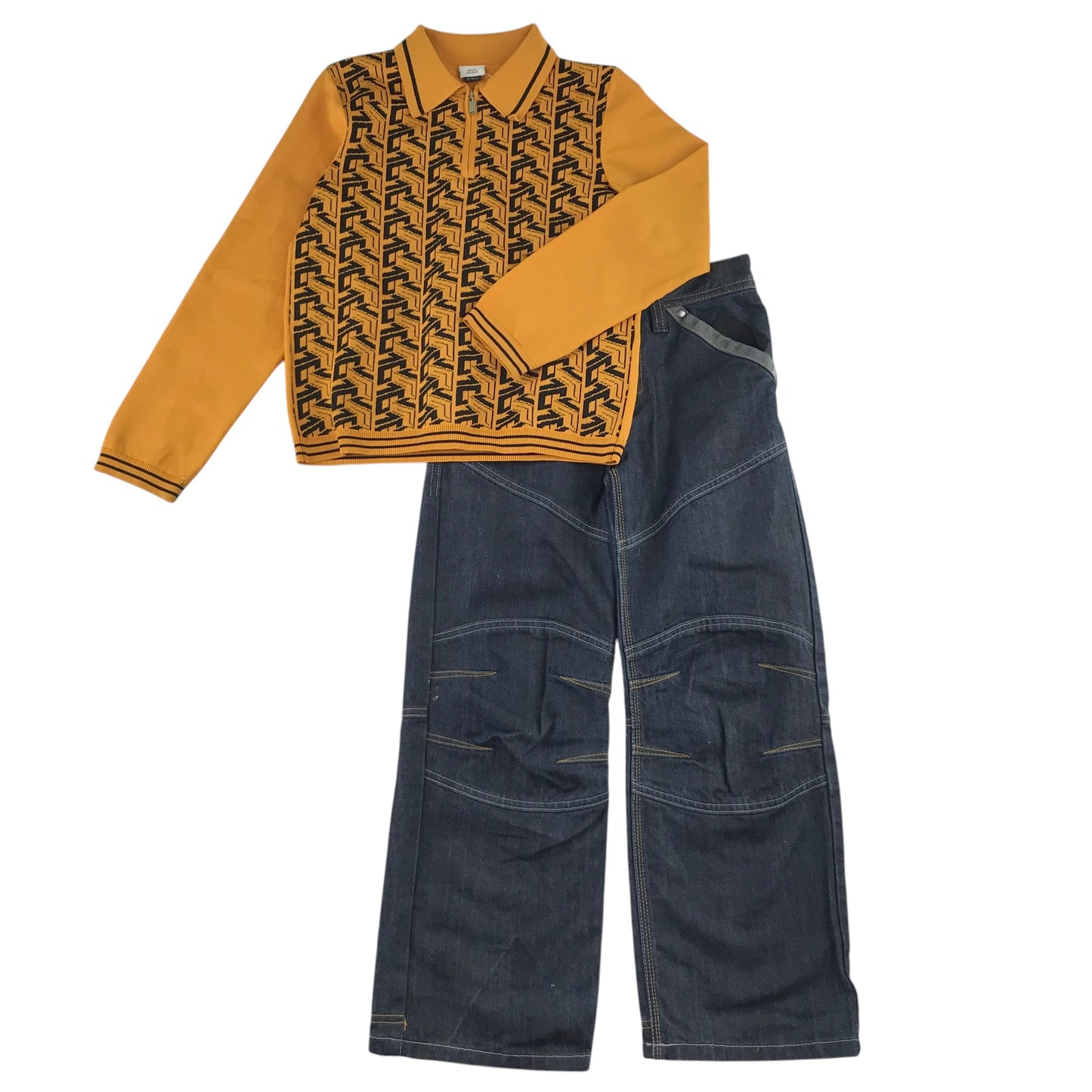 River Island and Next 8-10 years mustard jumper and jeans bundle graphic