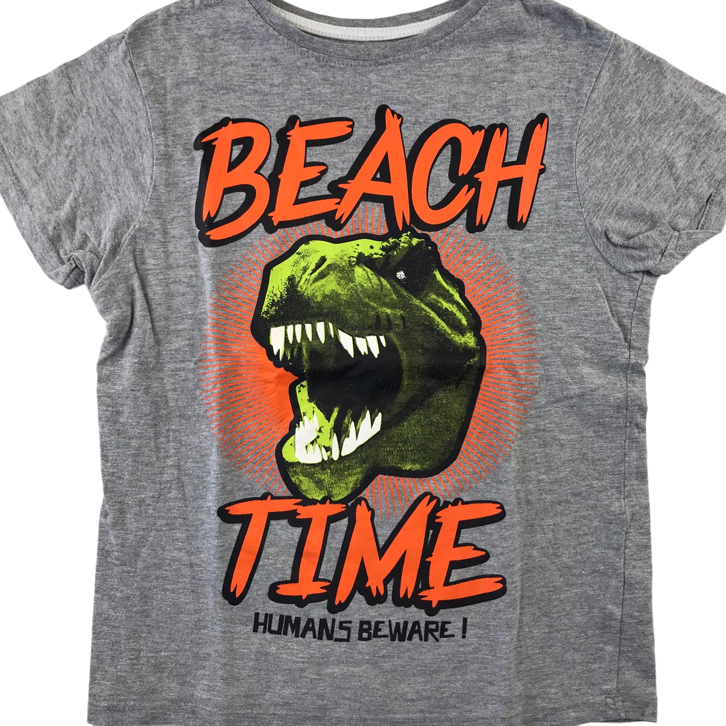 Primark t-shirt 7-8 years grey Beach Time T-rex short sleeve