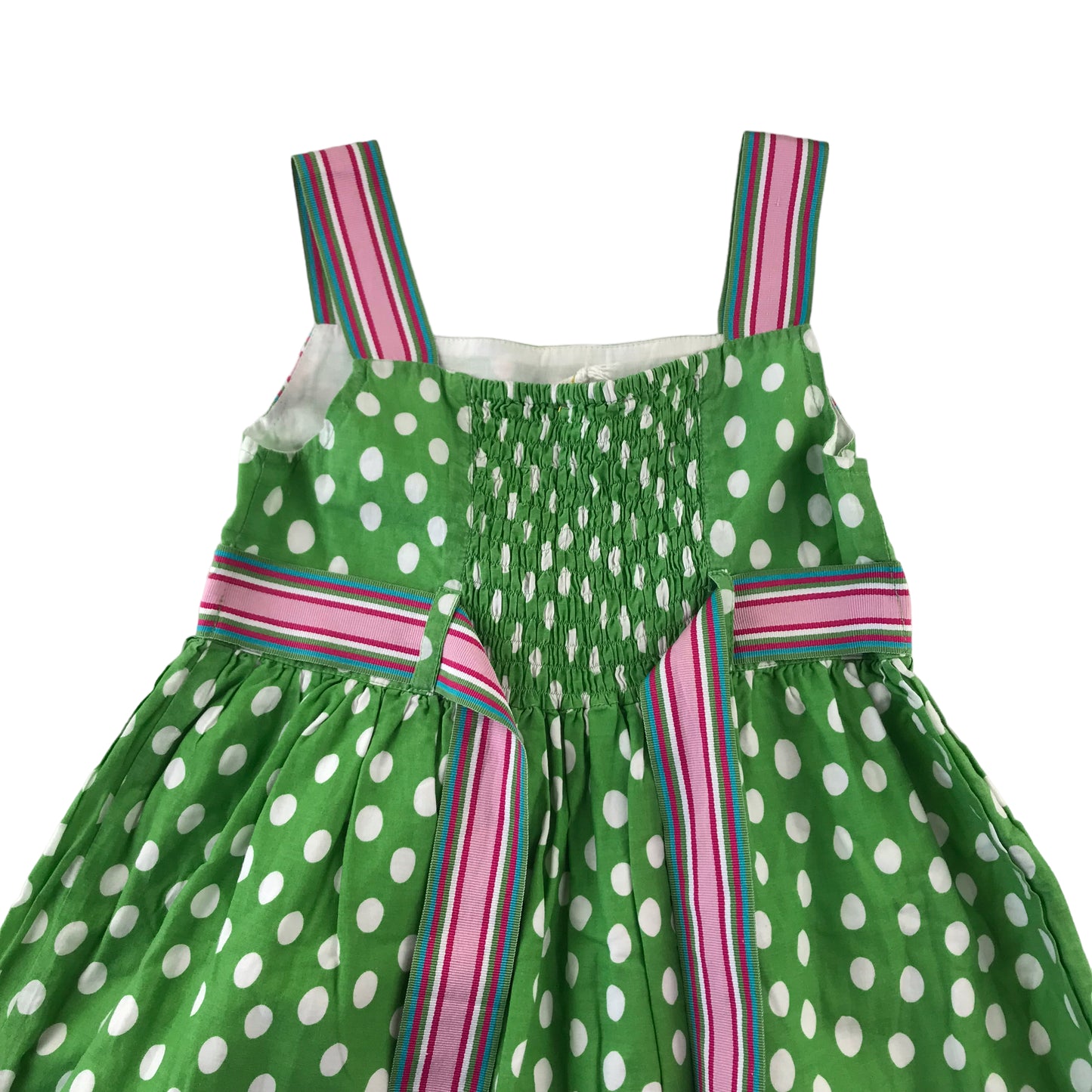 John Lewis Dress Age 7 Green Polka and Floral Cotton