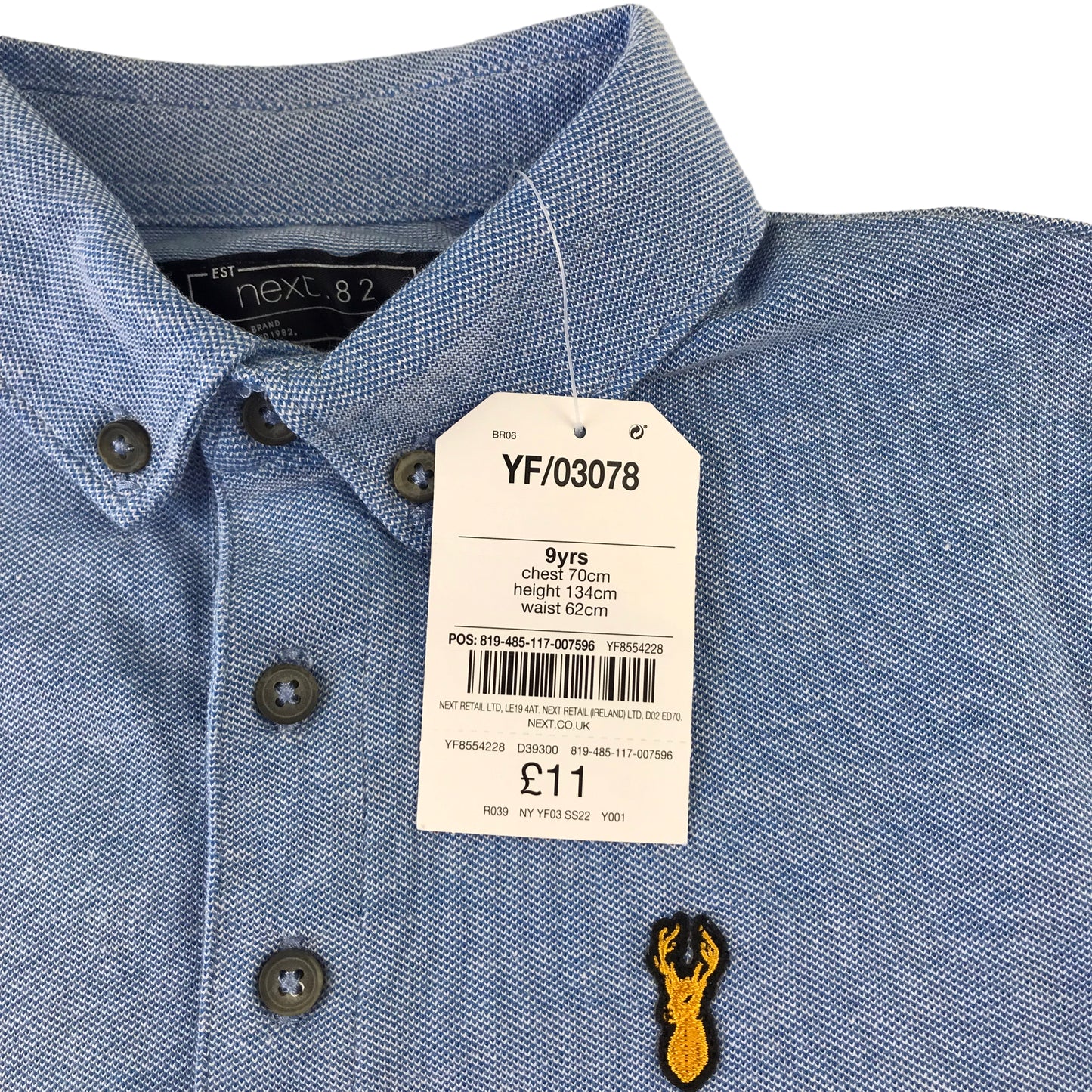 Next Polo Shirt 8-9 Years Blue Plain Collared