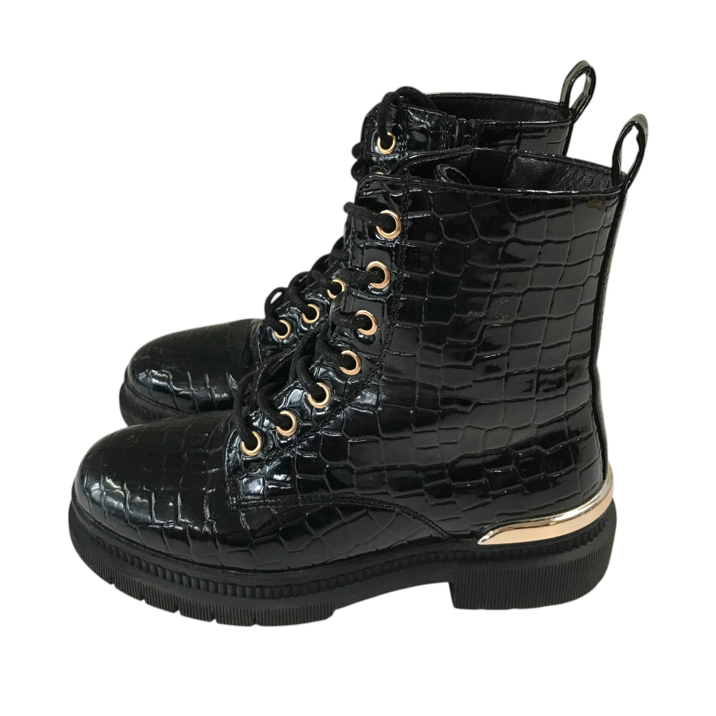 Schuh size 13 junior black glossy faux leather boots