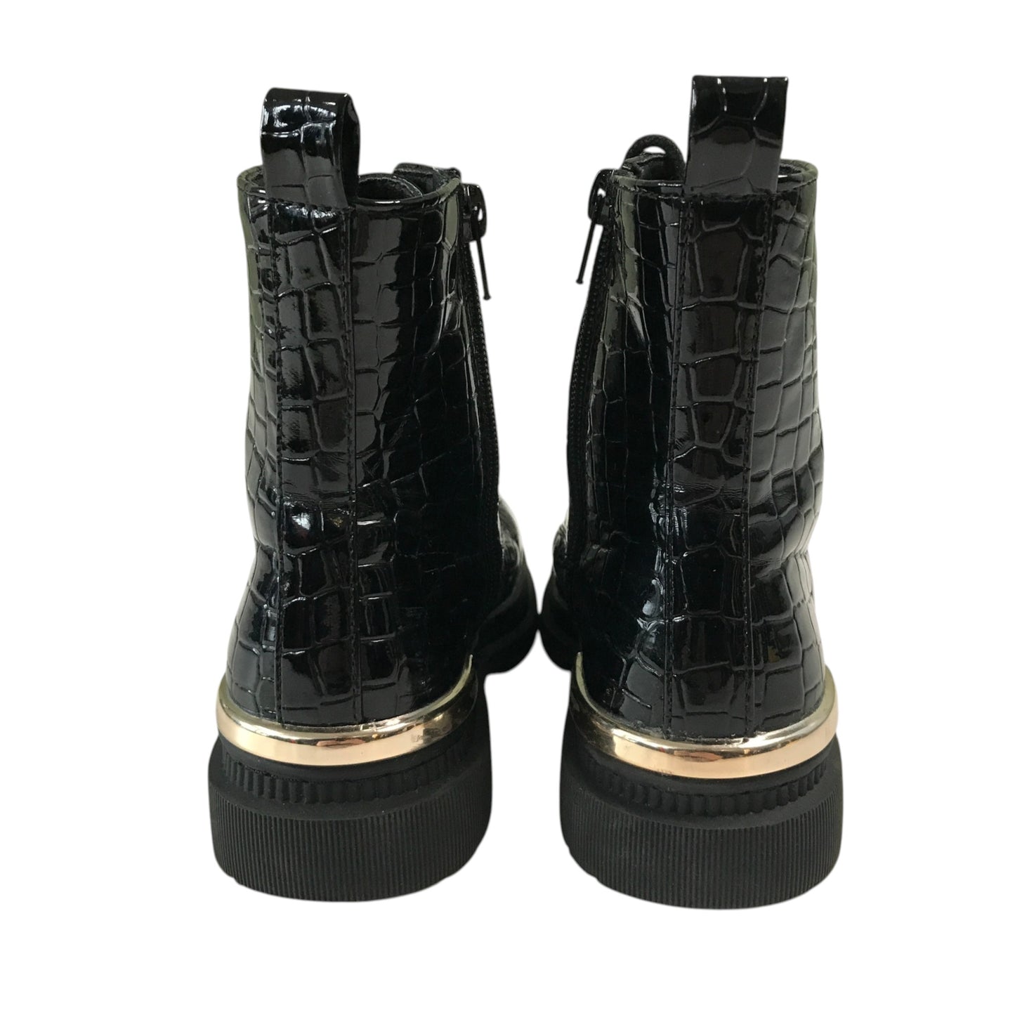Schuh size 13 junior black glossy faux leather boots