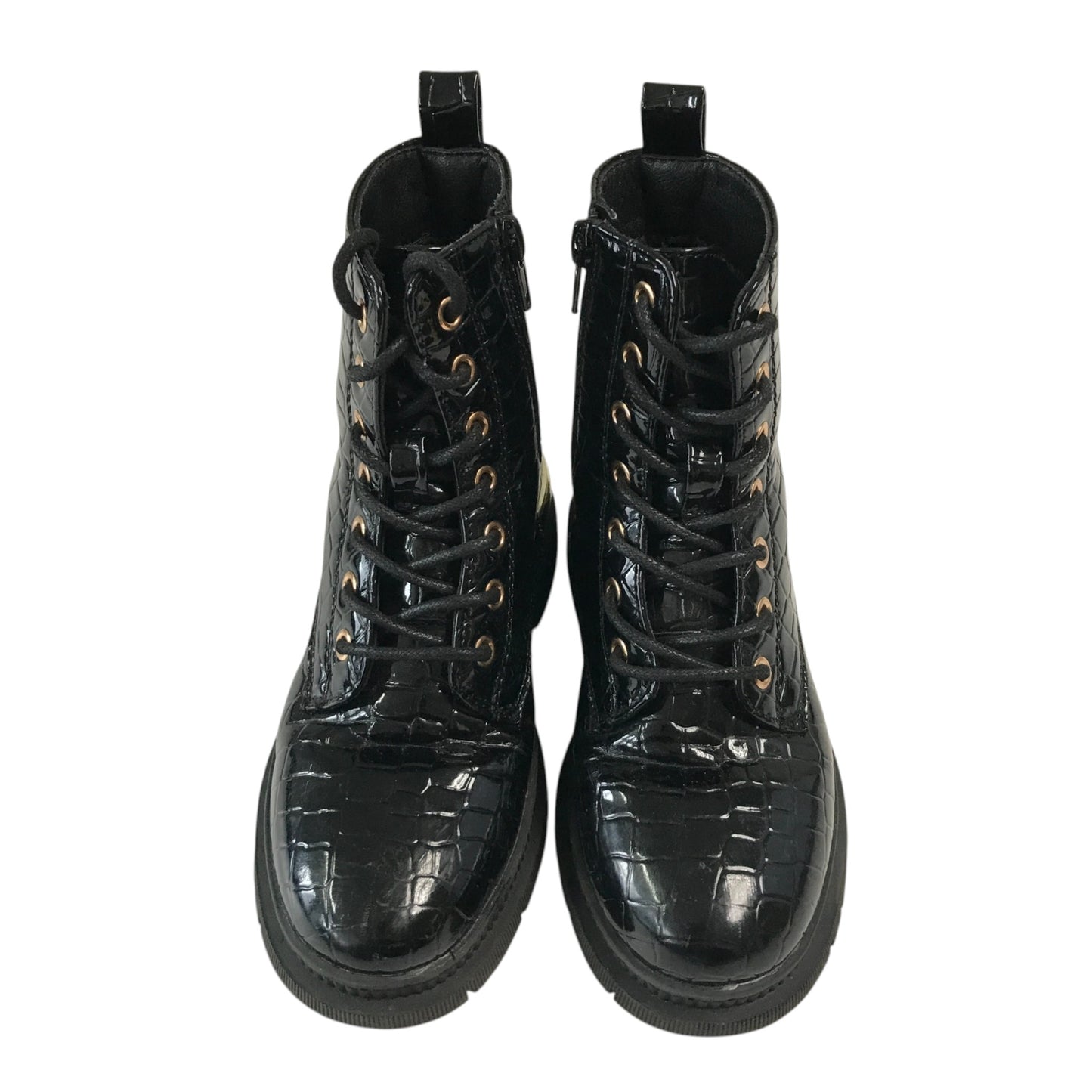 Schuh size 13 junior black glossy faux leather boots
