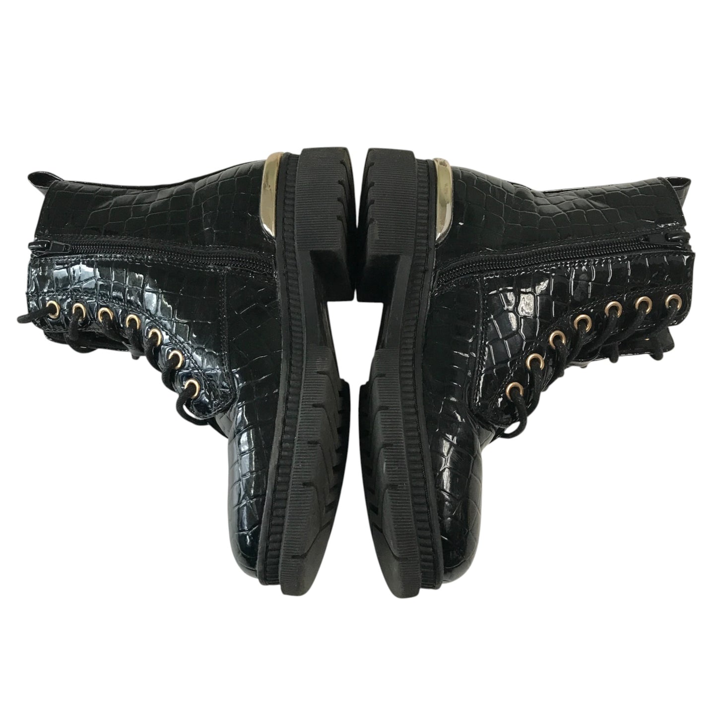 Schuh size 13 junior black glossy faux leather boots