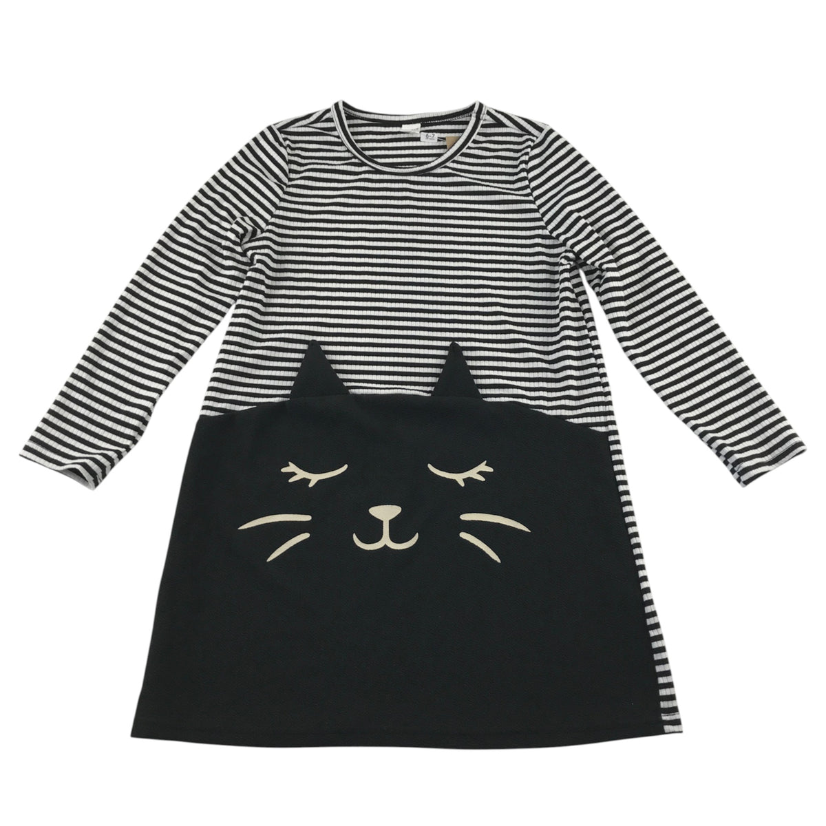 Shein 6-7 years black and white dress stripy cat polyester elastane